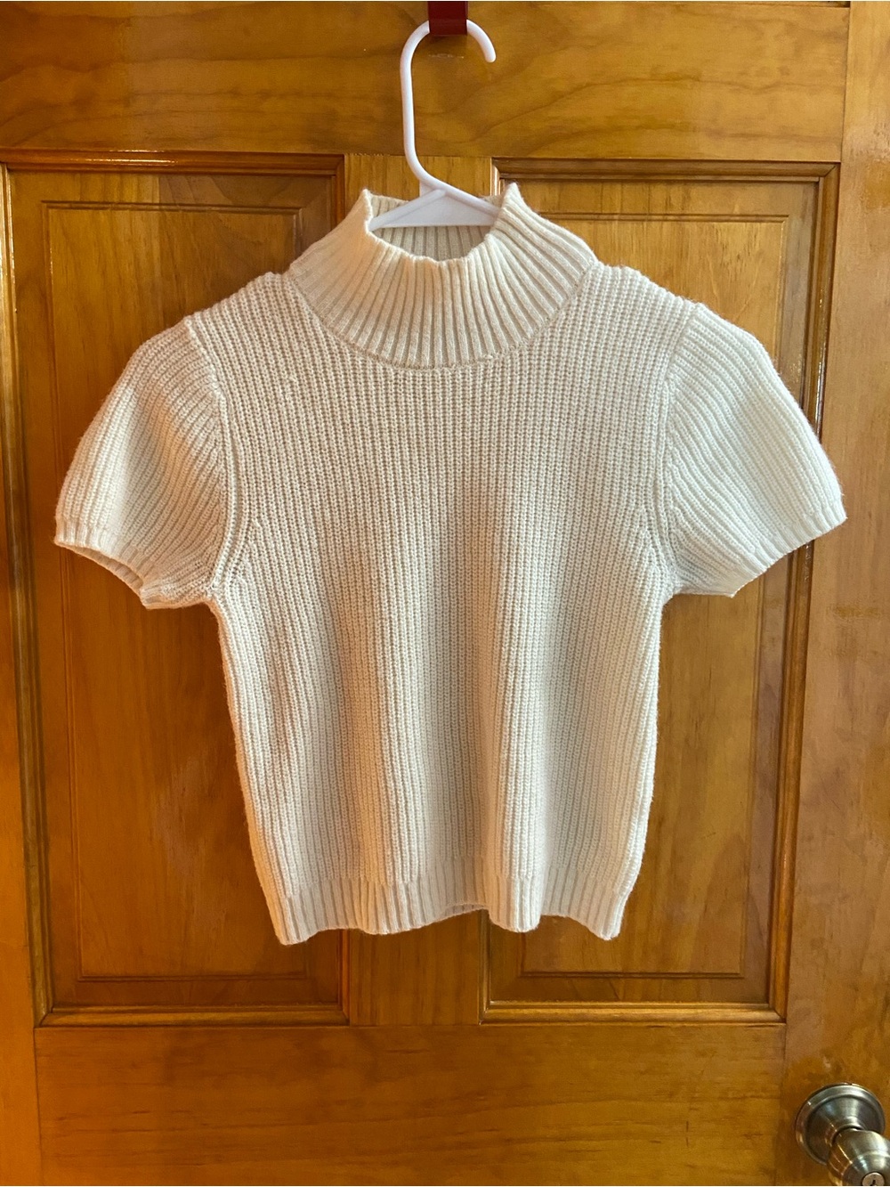 Anthropologie Cream Ribbed Mock Neck Short Sleeve Sweater